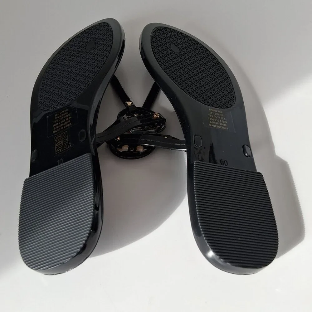 Tory Burch Mini Miller Flat Thong Sandals Color: Perfect Black / Gold Size 10 - Picture 3 of 7